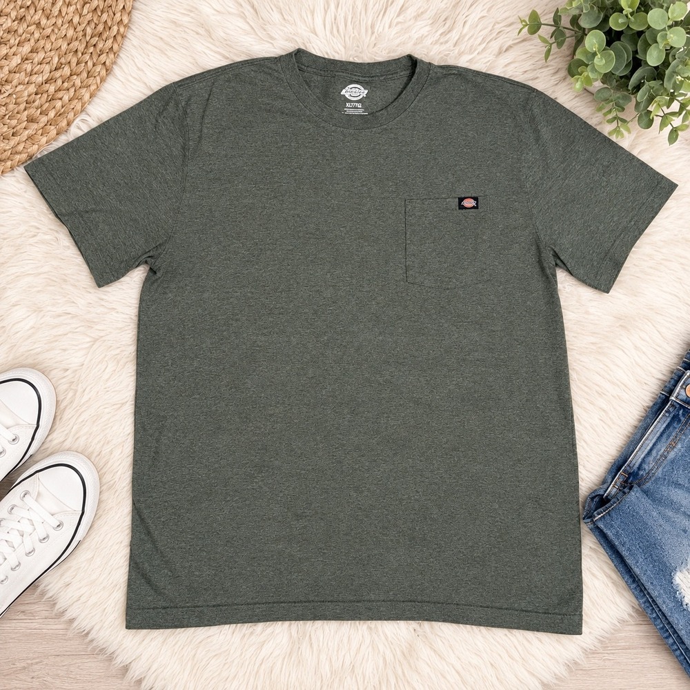 Dickies Mens XLT Tall Pocket T-Shirt Heather Green Short Sleeve Crew Neck Tee